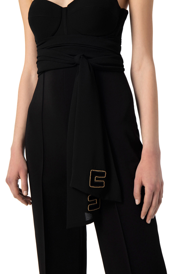 Jumpsuit in viscose fabric with bodice and scarf belt - Elisabetta Franchi® Outlet