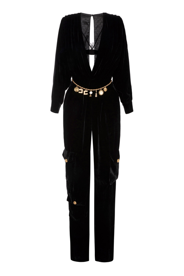 Jumpsuit aus Samt mit Spitzen-BH - Elisabetta Franchi® Outlet