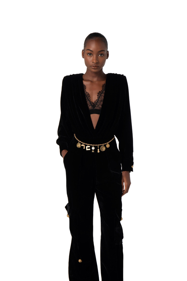 Jumpsuit aus Samt mit Spitzen-BH - Elisabetta Franchi® Outlet