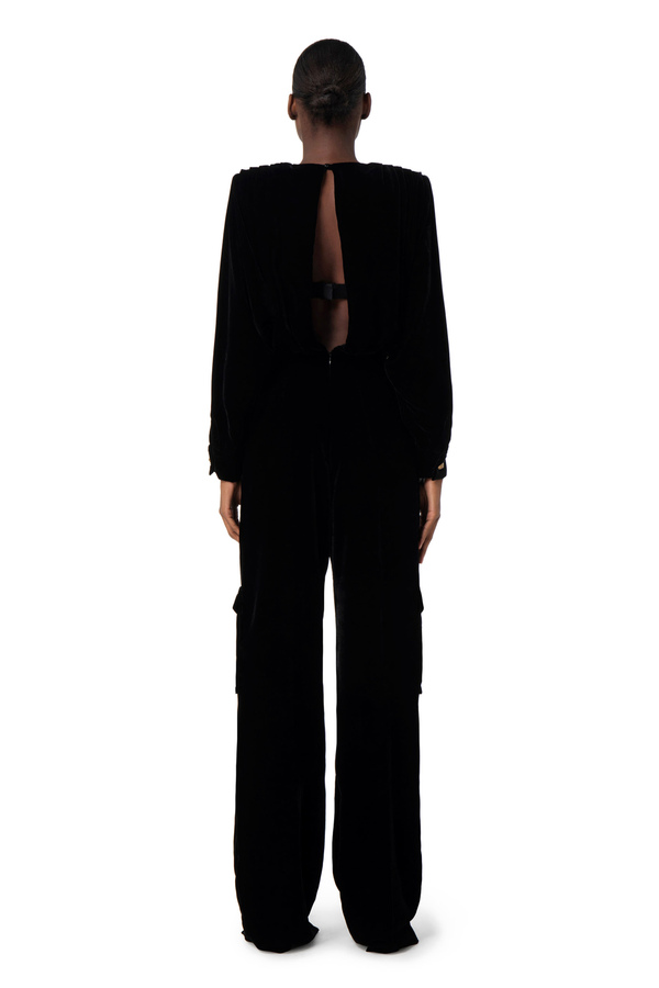 Jumpsuit aus Samt mit Spitzen-BH - Elisabetta Franchi® Outlet