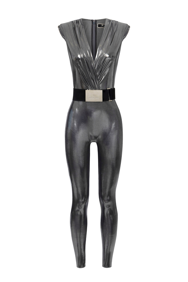 Combinaison en jersey laminé avec ceinture - Elisabetta Franchi® Outlet