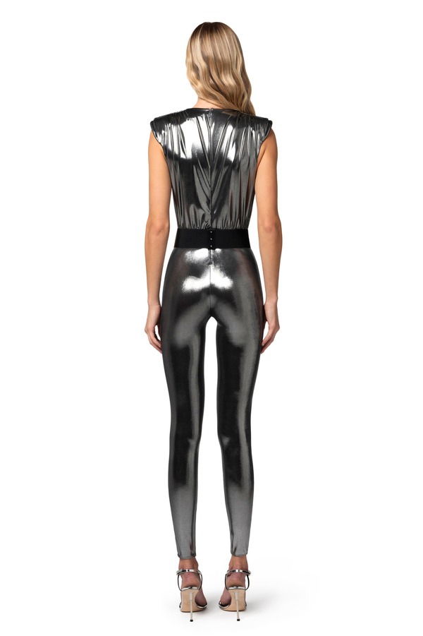 Combinaison en jersey laminé avec ceinture - Elisabetta Franchi® Outlet