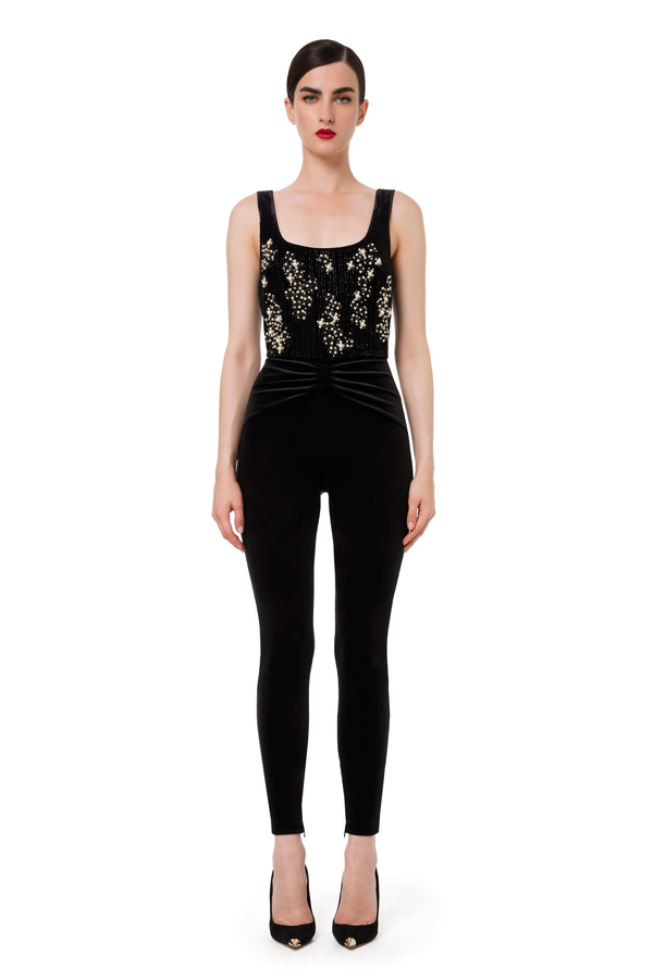 Full jumpsuit with pearl embroidery - Elisabetta Franchi® Outlet