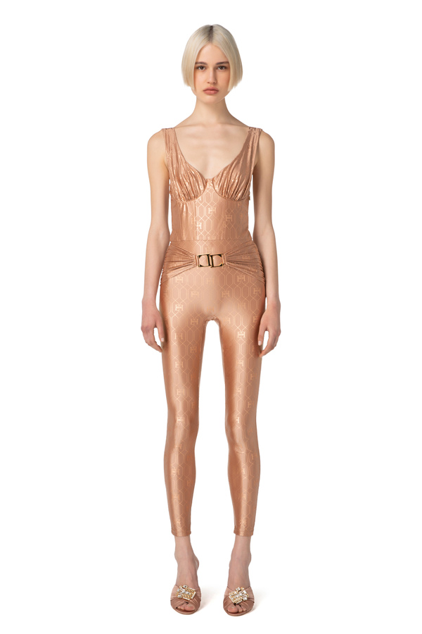 Lycra jumpsuit with bustier motif top - Elisabetta Franchi® Outlet