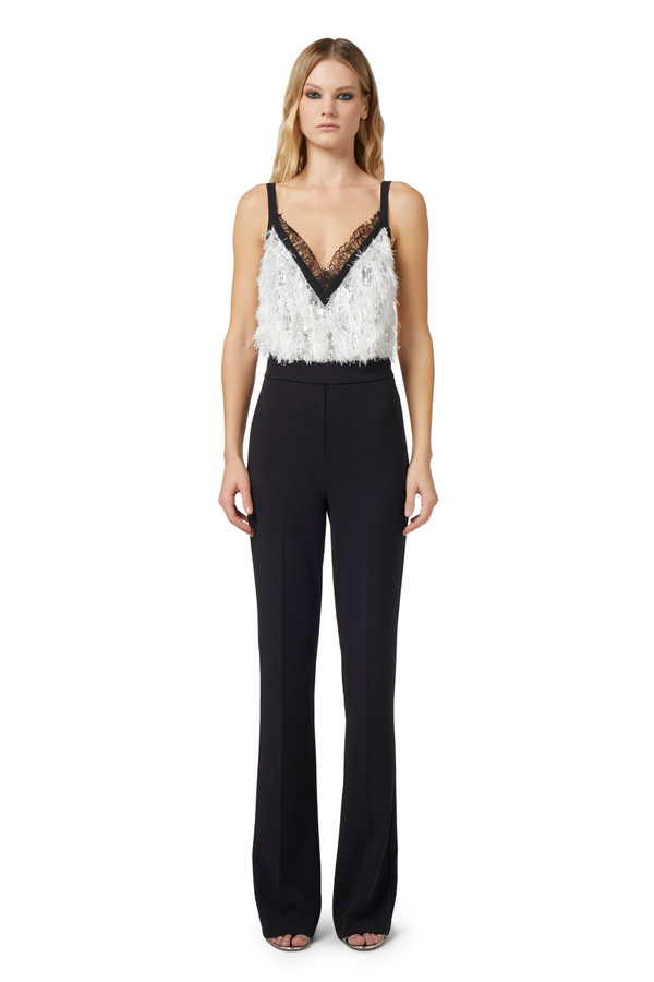 Jumpsuit in crêpe fabric with embroidered top - Elisabetta Franchi® Outlet