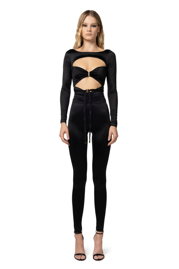 Tuta in lycra lucida con cut out - Elisabetta Franchi® Outlet
