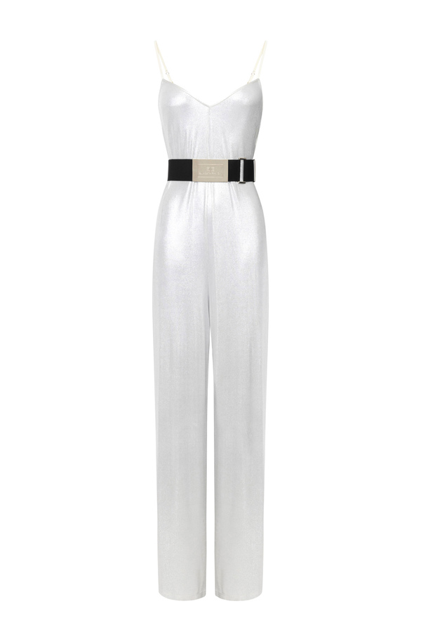 Tuta in viscosa a costine laminata con cintura - Elisabetta Franchi® Outlet