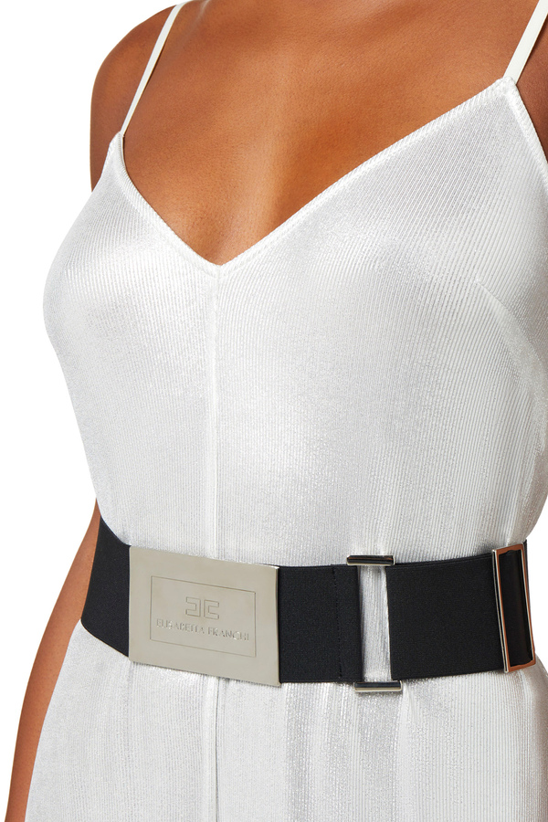 Tuta in viscosa a costine laminata con cintura - Elisabetta Franchi® Outlet