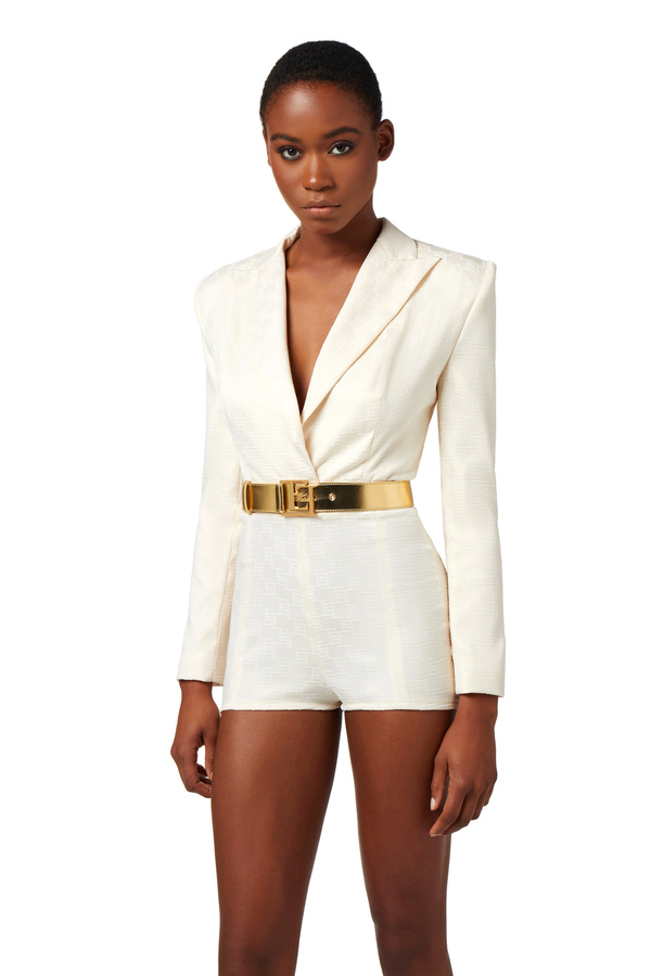Jacquard satin romper suit with belt - Elisabetta Franchi® Outlet