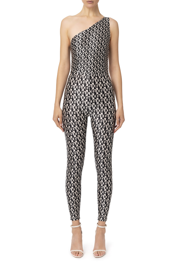 One-shoulder jumpsuit with diamond pattern - Elisabetta Franchi® Outlet
