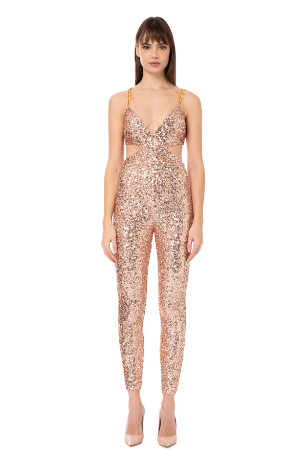 Sequin fabric jumpsuit with charms - Elisabetta Franchi® Outlet