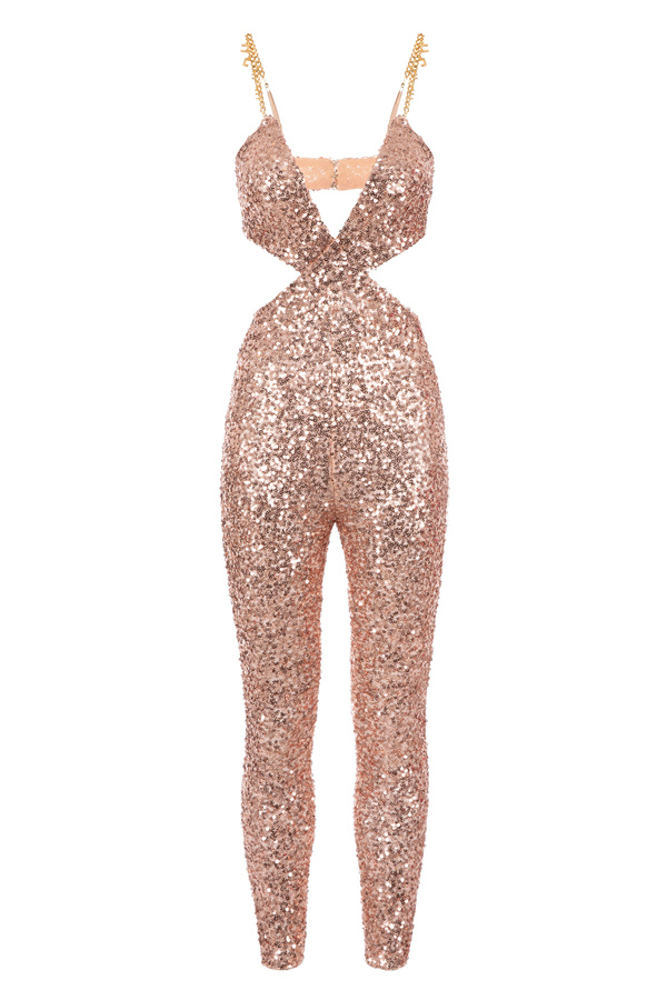 Sequin fabric jumpsuit with charms - Elisabetta Franchi® Outlet