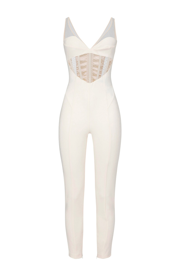 Bustier jumpsuit with tulle inserts - Elisabetta Franchi® Outlet