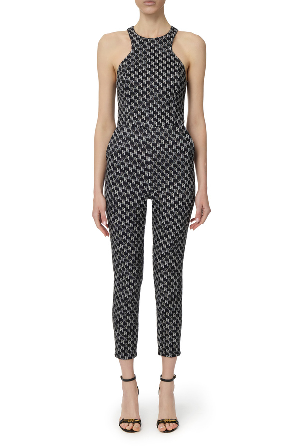 Jumpsuit in double layer crêpe fabric with logo print and chain belt - Elisabetta Franchi® Outlet