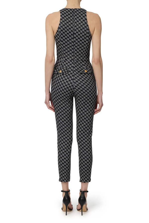 Jumpsuit in double layer crêpe fabric with logo print and chain belt - Elisabetta Franchi® Outlet