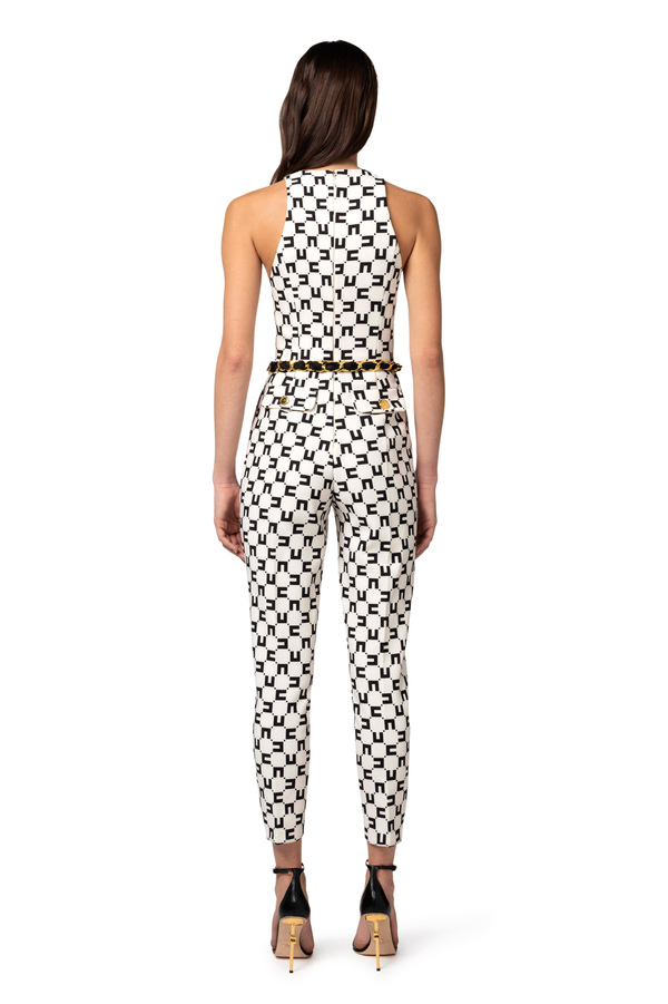 Jumpsuit in double layer crêpe fabric with logo print and chain belt - Elisabetta Franchi® Outlet