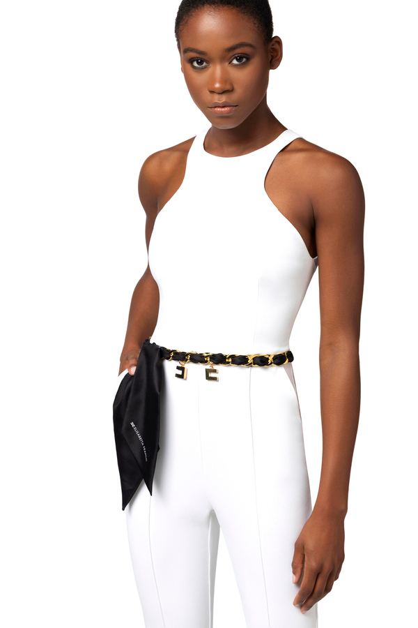 Combinaison en double crêpe avec ceinture chaîne - Elisabetta Franchi® Outlet