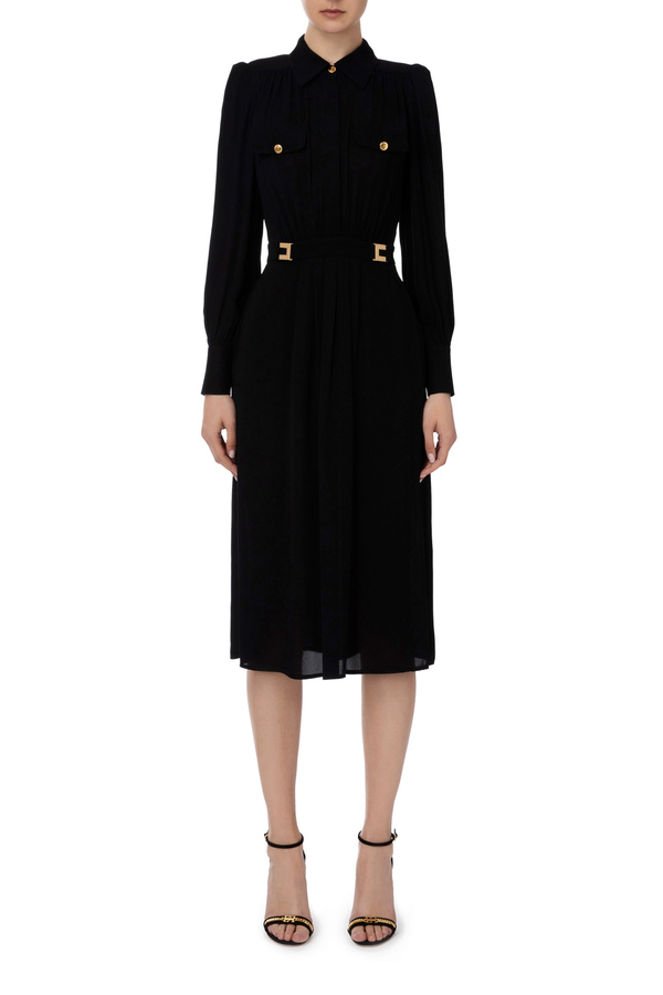 Georgette shirt-dress with logo plaques - Elisabetta Franchi® Outlet
