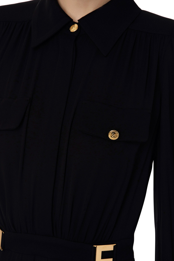 Georgette shirt-dress with logo plaques - Elisabetta Franchi® Outlet