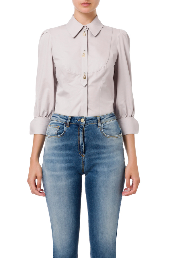 Cotton shirt with charms detail - Elisabetta Franchi® Outlet