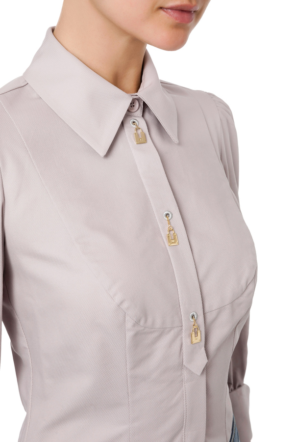 Hemdbluse aus Baumwolle mit Charm-Details - Elisabetta Franchi® Outlet