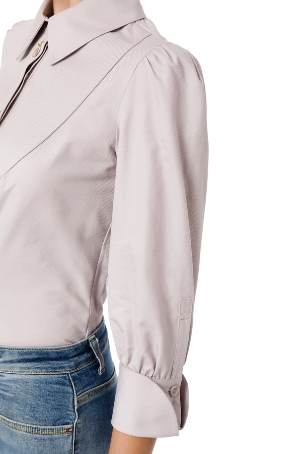 Hemdbluse aus Baumwolle mit Charm-Details - Elisabetta Franchi® Outlet