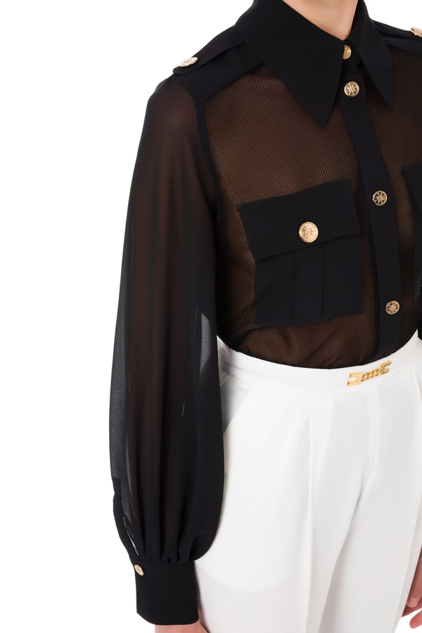 Blouse in organza fabric with flaps - Elisabetta Franchi® Outlet