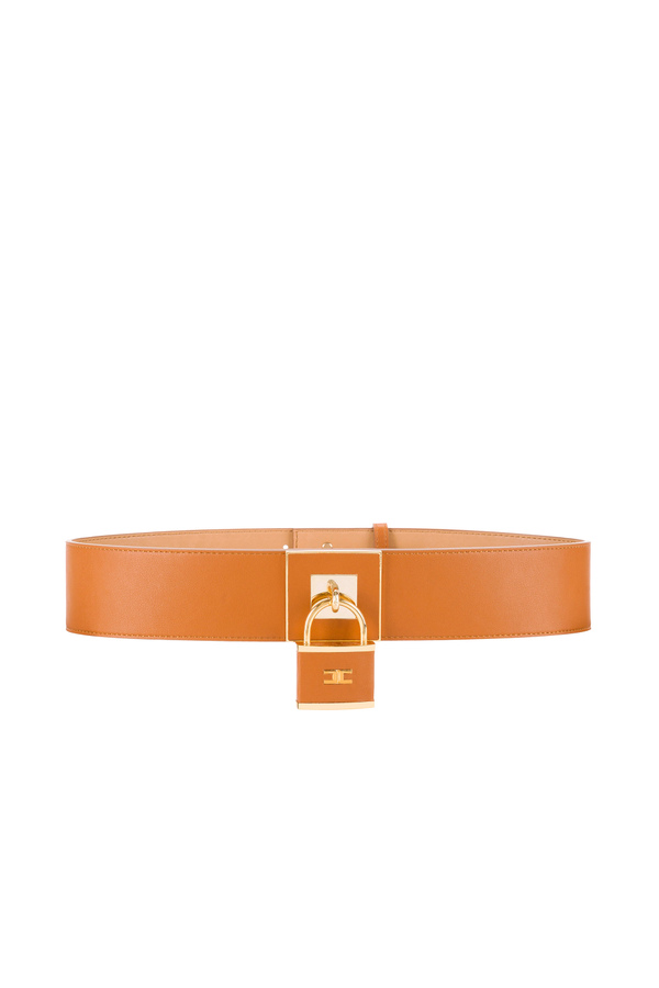 High waist belt with plaque and maxi padlock - Elisabetta Franchi® Outlet