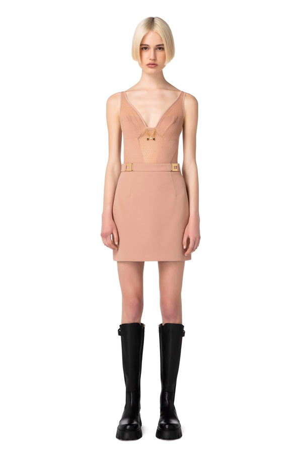 Crêpe miniskirt with logo plaques - Elisabetta Franchi® Outlet