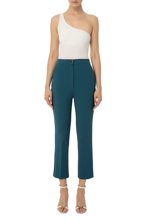 Slim fit trousers in double layer stretch crêpe - Elisabetta Franchi® Outlet