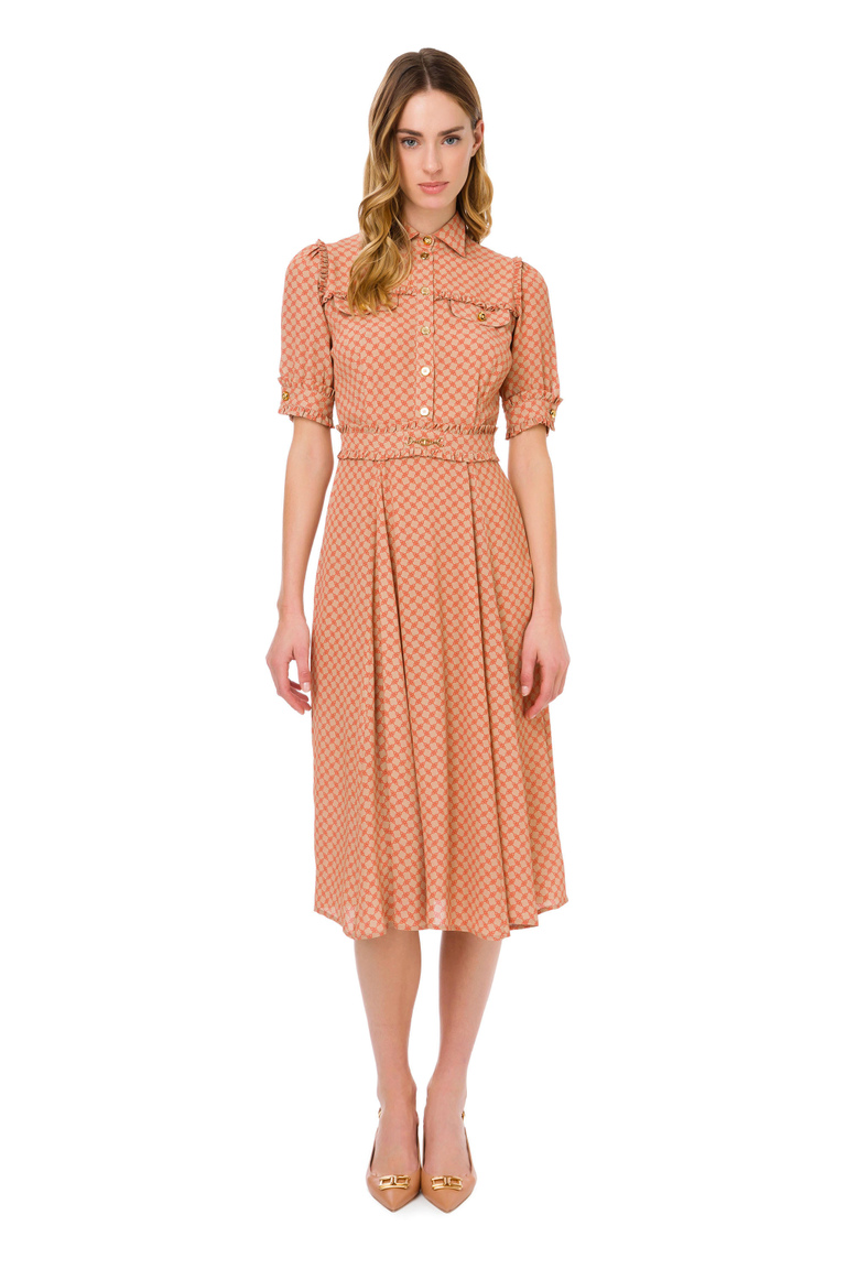 Dress in georgette fabric with a small horse bit print - Midi Dress | Elisabetta Franchi® Outlet