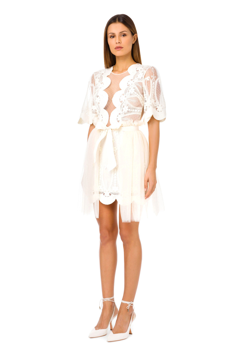 Lace dress with short sleeves - Evening Dresses | Elisabetta Franchi® Outlet