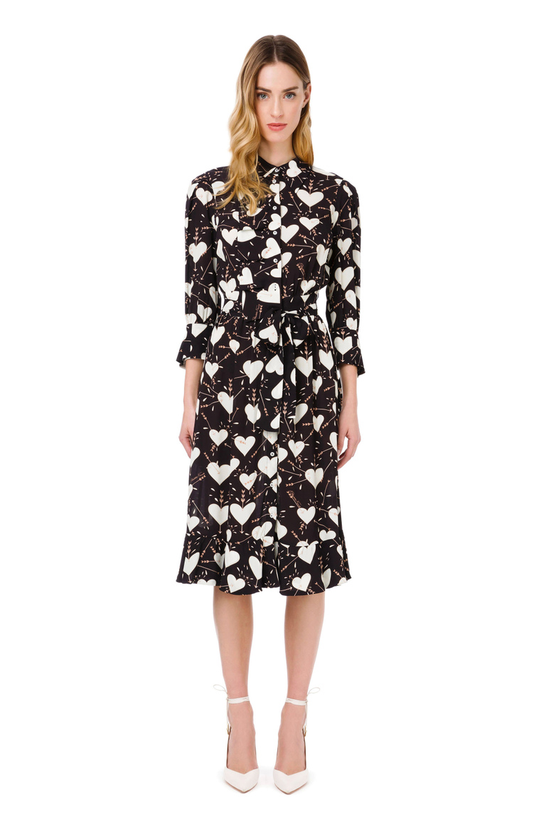 Shirt dress with heart print - Midi Dress | Elisabetta Franchi® Outlet