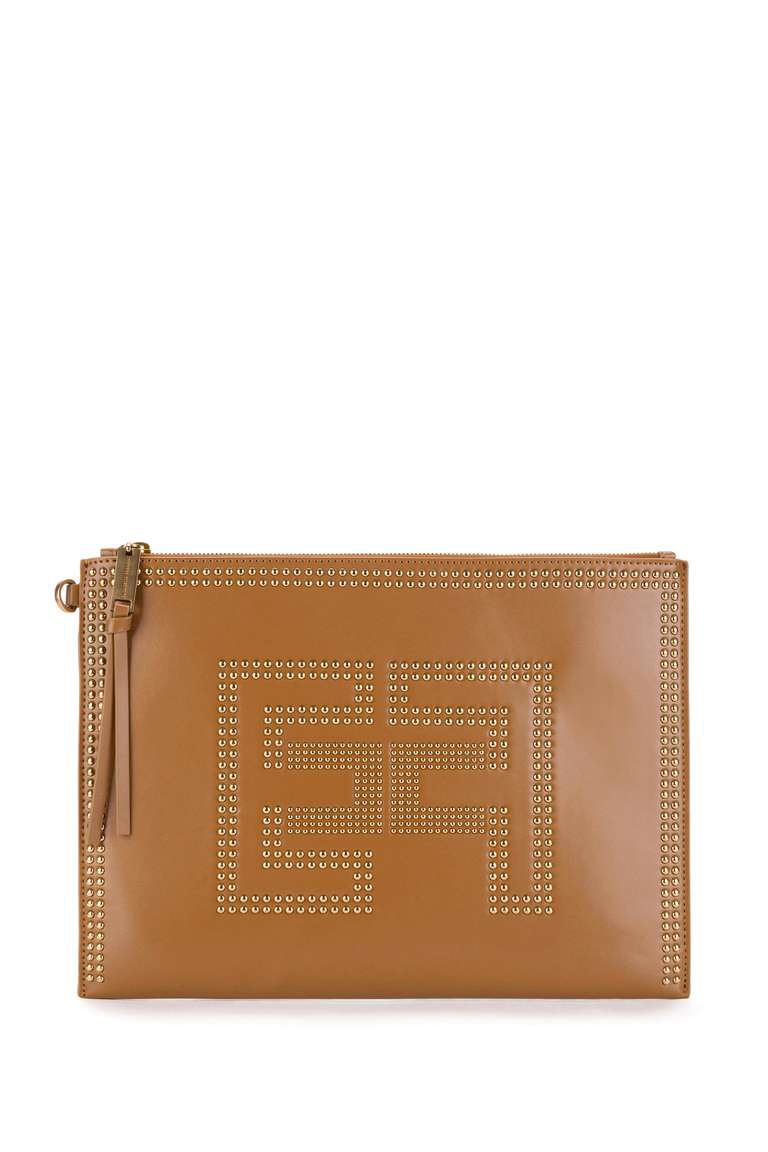 Faux leather envelope bag with golden logo - Purses | Elisabetta Franchi® Outlet