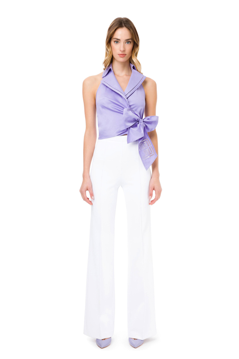 Cotton top with embroidered bow - Shirts | Elisabetta Franchi® Outlet