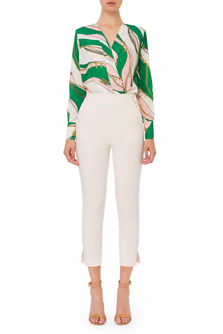 Printed crossover bodysuit-style blouse - Bodysuits | Elisabetta Franchi® Outlet