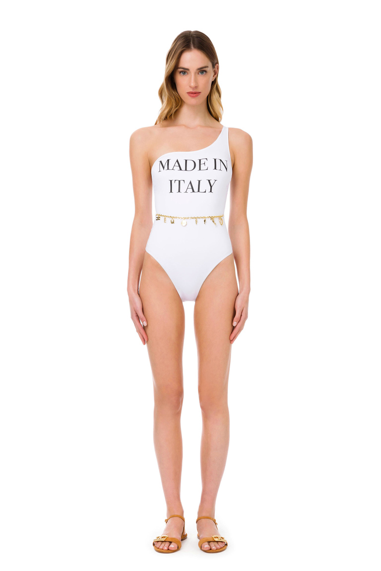 Made in Italy one-shoulder swimsuit with charms - Beachwear | Elisabetta Franchi® Outlet