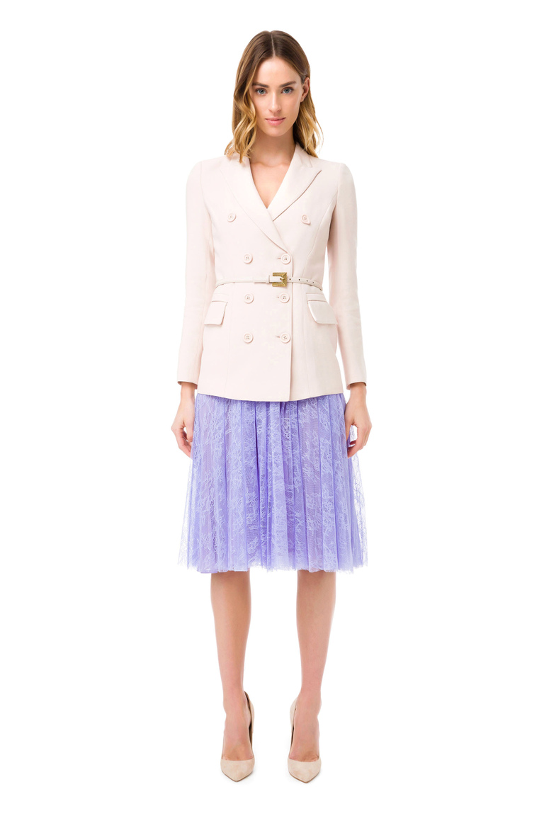 Long-sleeved jacket with Elisabetta Franchi belt - Coats and Jackets | Elisabetta Franchi® Outlet