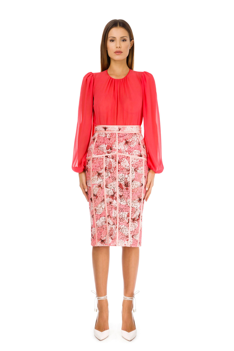 Calf-length skirt in lace fabric with butterfly print - Tulip Skirts | Elisabetta Franchi® Outlet
