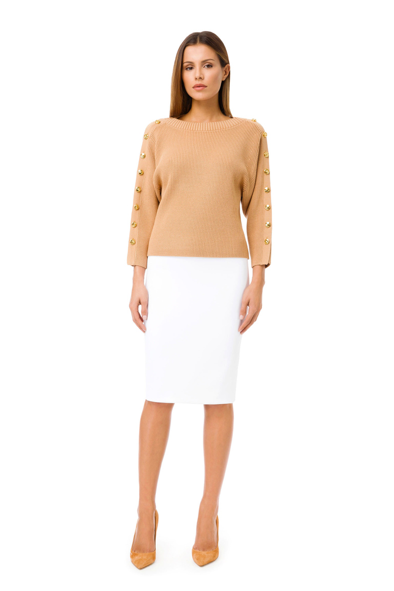 Elisabetta Franchi calf-length skirt in double crêpe fabric - Skirts | Elisabetta Franchi® Outlet