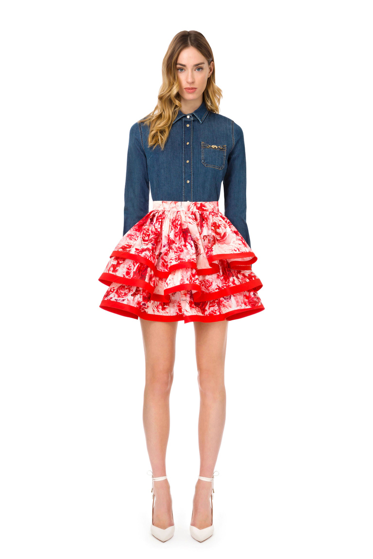 Mini skirt in ottoman fabric with peony print - Skirts | Elisabetta Franchi® Outlet