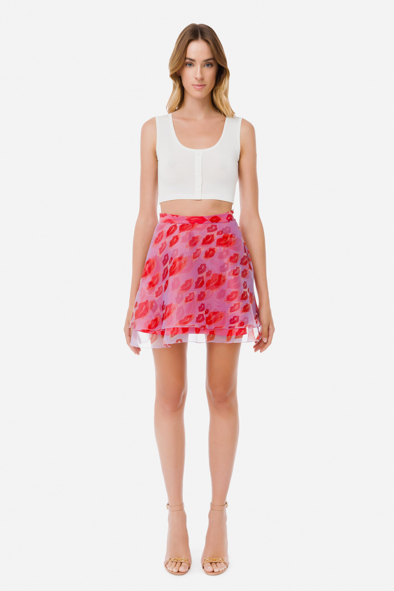 Mini-jupe en voile imprimé lèvres - Skirts | Elisabetta Franchi® Outlet