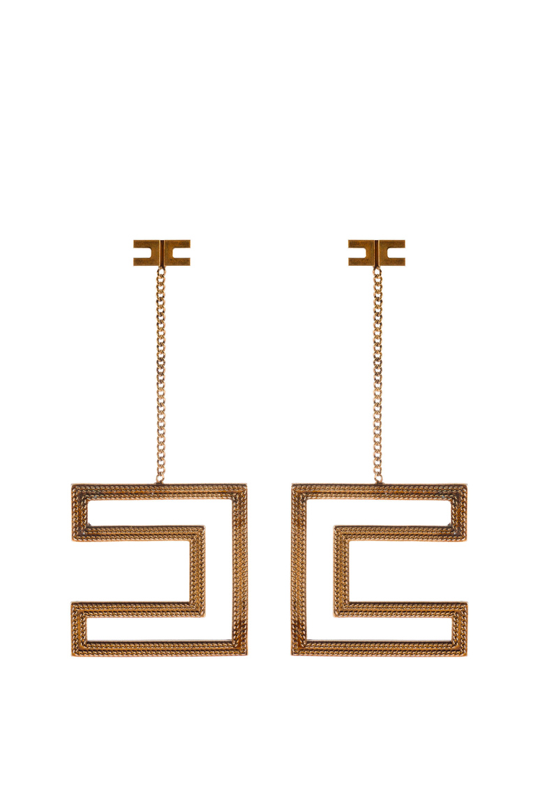 Earrings with logo in antique gold by Elisabetta Franchi - Earrings | Elisabetta Franchi® Outlet