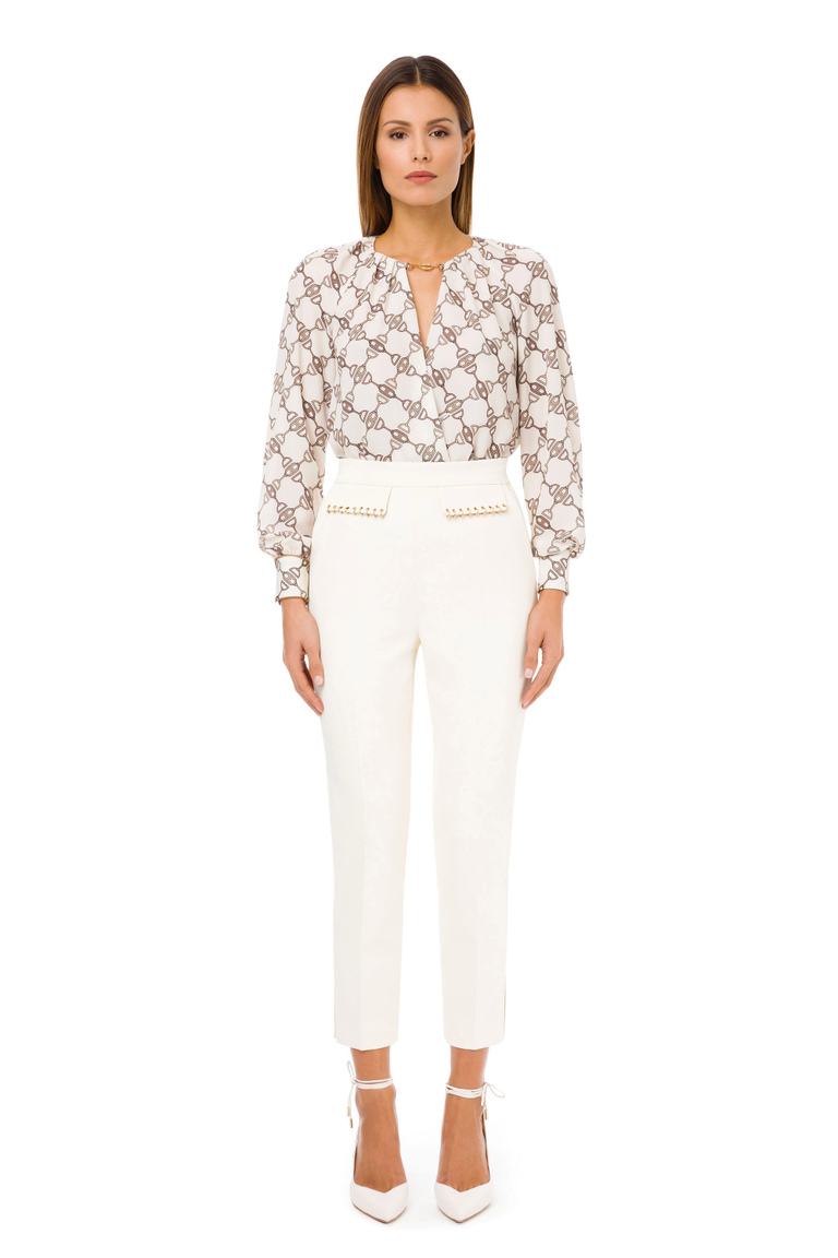 Cigarette trousers with piercing charms - Trousers | Elisabetta Franchi® Outlet