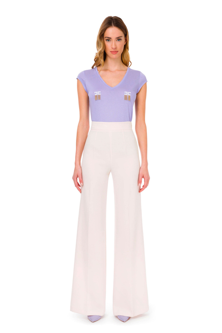 Bell-bottom trousers in crêpe fabric - Trousers | Elisabetta Franchi® Outlet