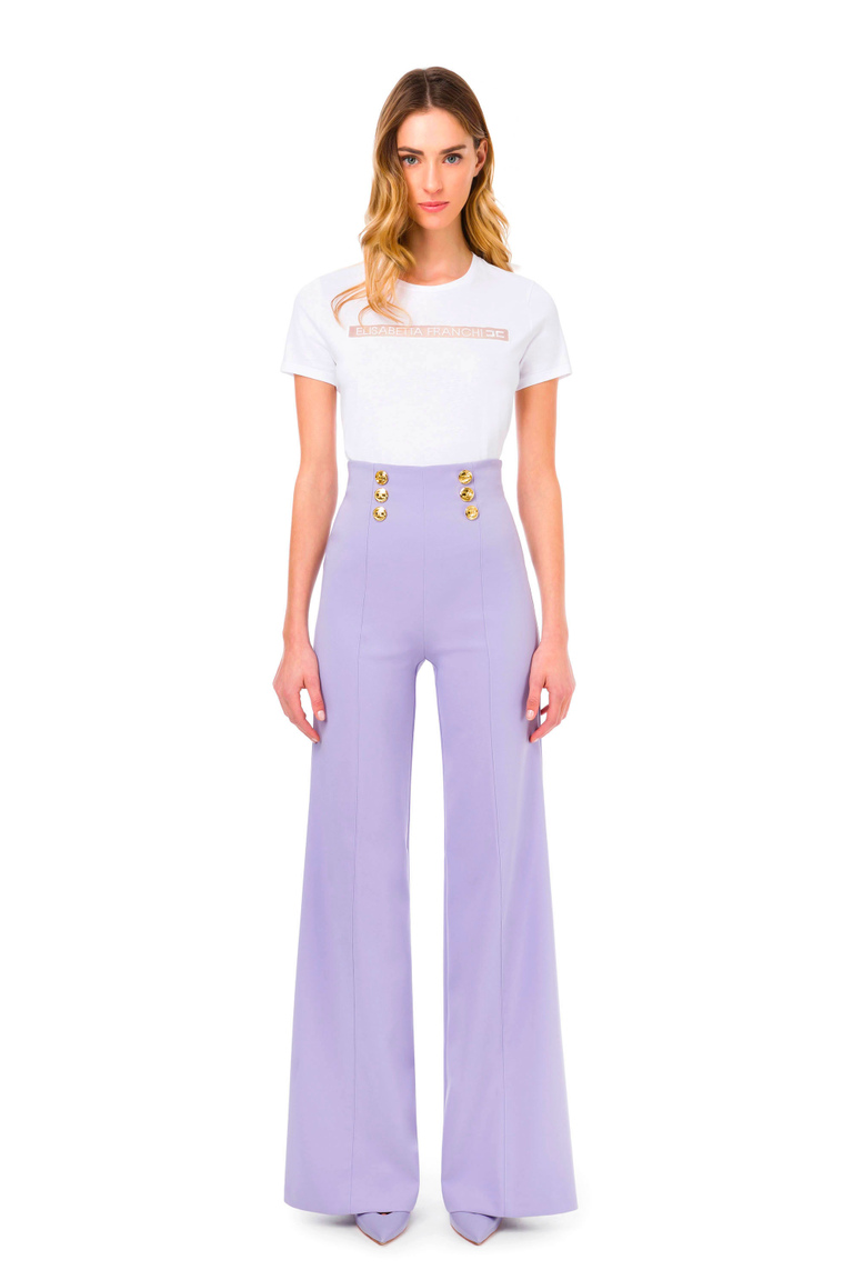 Palazzo trousers with gold logoed buttons - Trousers | Elisabetta Franchi® Outlet