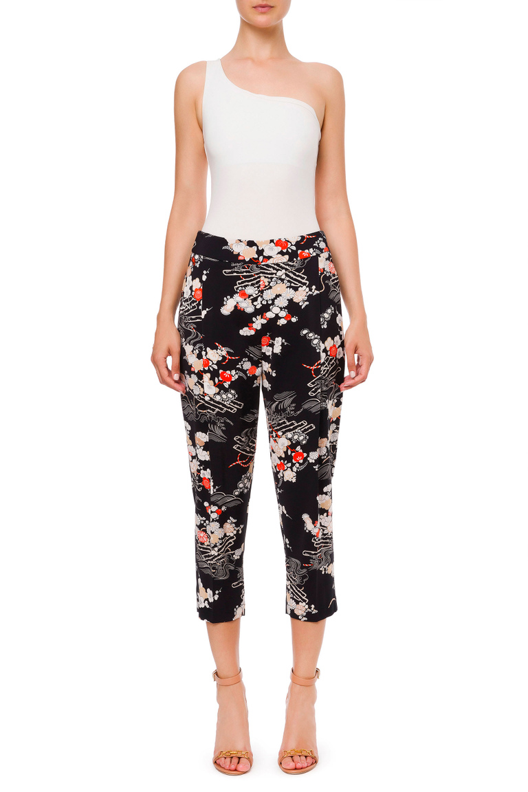 Printed slim fit trousers - Trousers | Elisabetta Franchi® Outlet