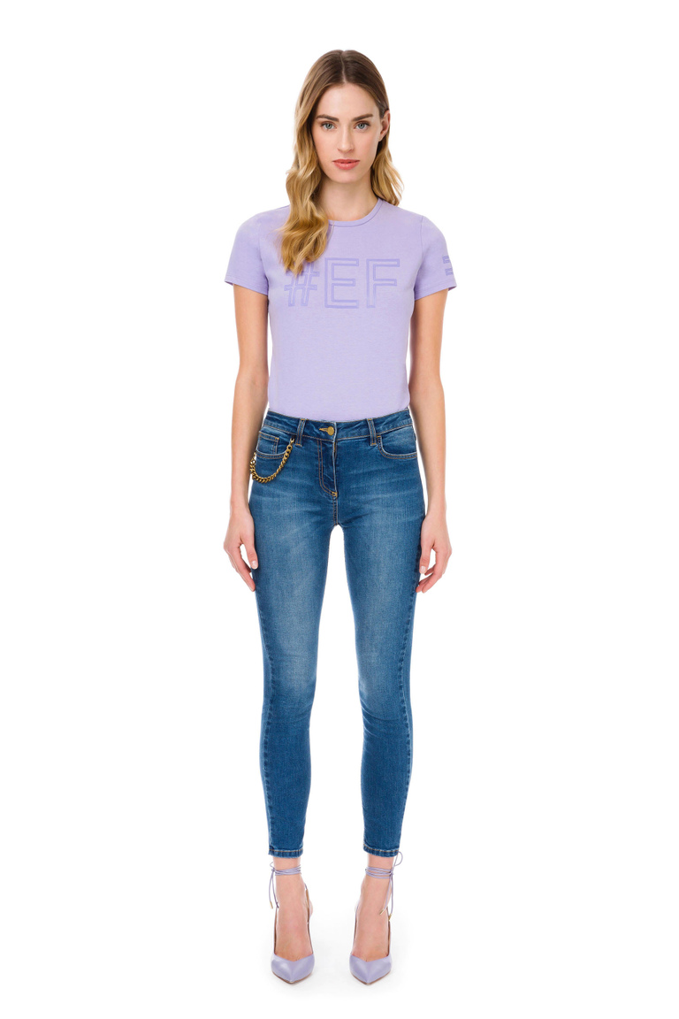 Skinny jeans with aged gold charm - Denim | Elisabetta Franchi® Outlet
