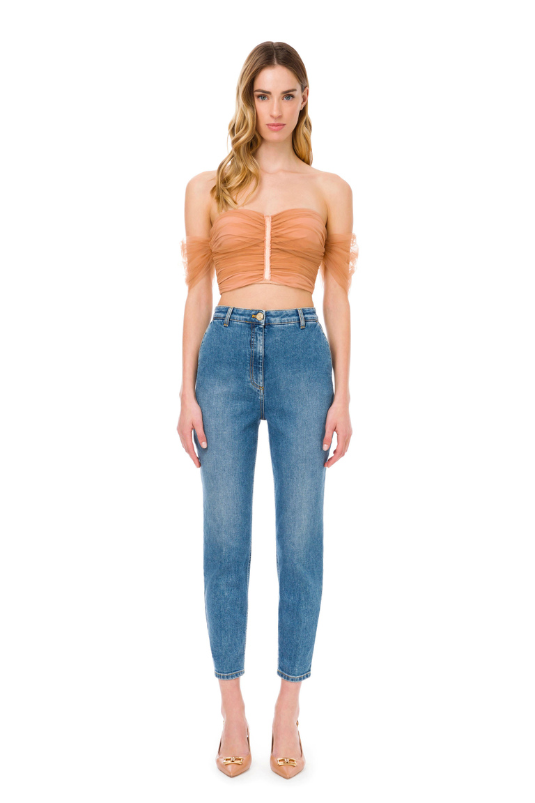 Jeans mit Stickerei hinten - Jeans mit hoher Taille | Elisabetta Franchi® Outlet