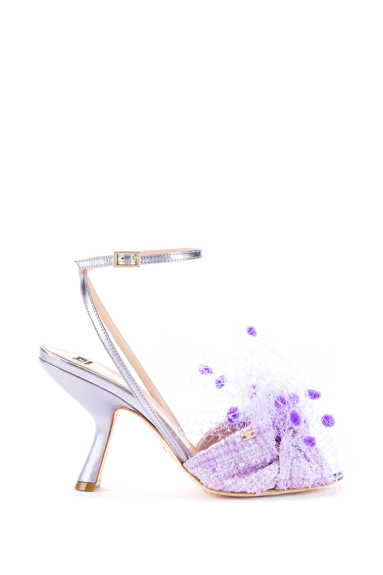 Open-toe sandals in bouclé fabric with bow - Shoes | Elisabetta Franchi® Outlet